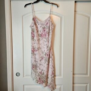 Vintage Studio Y Dress Y2K Soft Pink Floral Asymmetrical Rose Juniors Size 15/16
